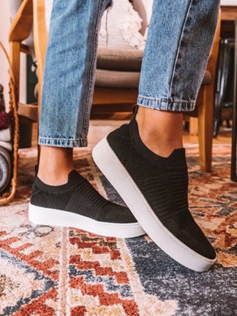 STEVE MADDEN Beale Slip On Sneakers Black Knit Upper Women’s 8